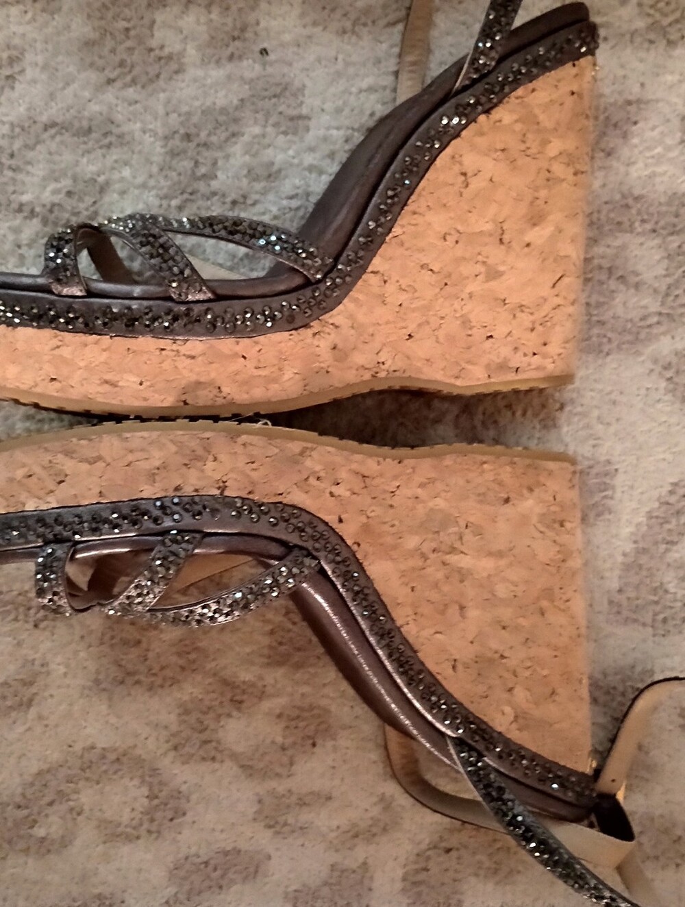 Jimmy Choo Bronze Metallic Crystal Strappy Wedge Sandals - Picture 8 of 9